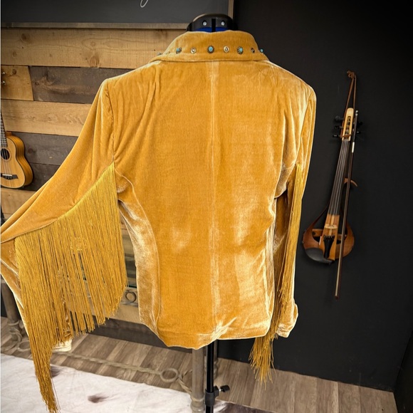 Custom Velvet Double Breasted Gold Blazer - Picture 7 of 10